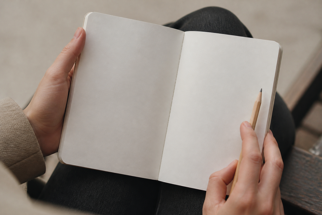 Carnet ouvert avec prenom ecrit a la main